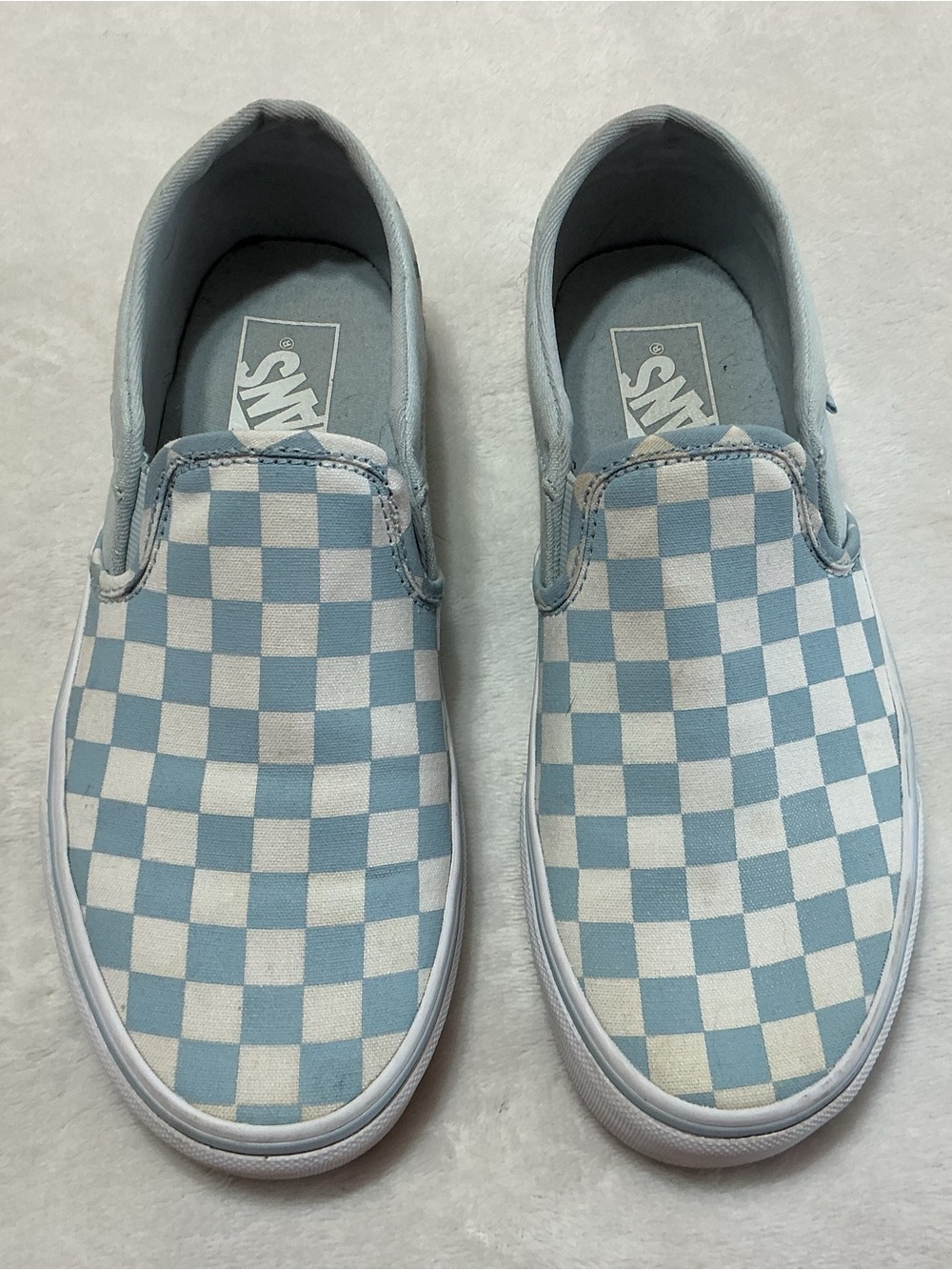 Vans Classic Slip-On Checkerboard Light Blue White Sneakers Size 7